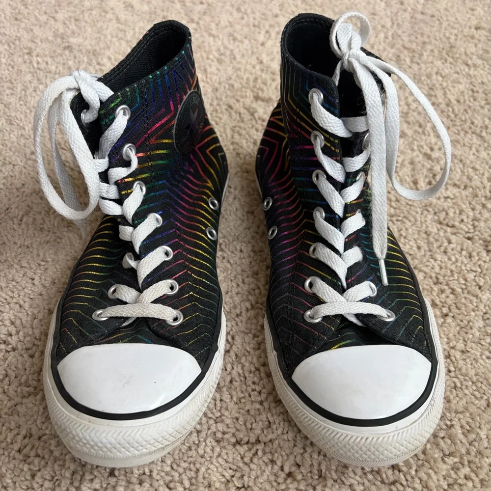 Converse Kids' Black and Rainbow High-Top Sneakers size 3.5